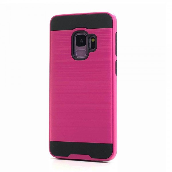 Slim Brushed Armor Hybrid Case for Galaxy S9 (Hot Pink)